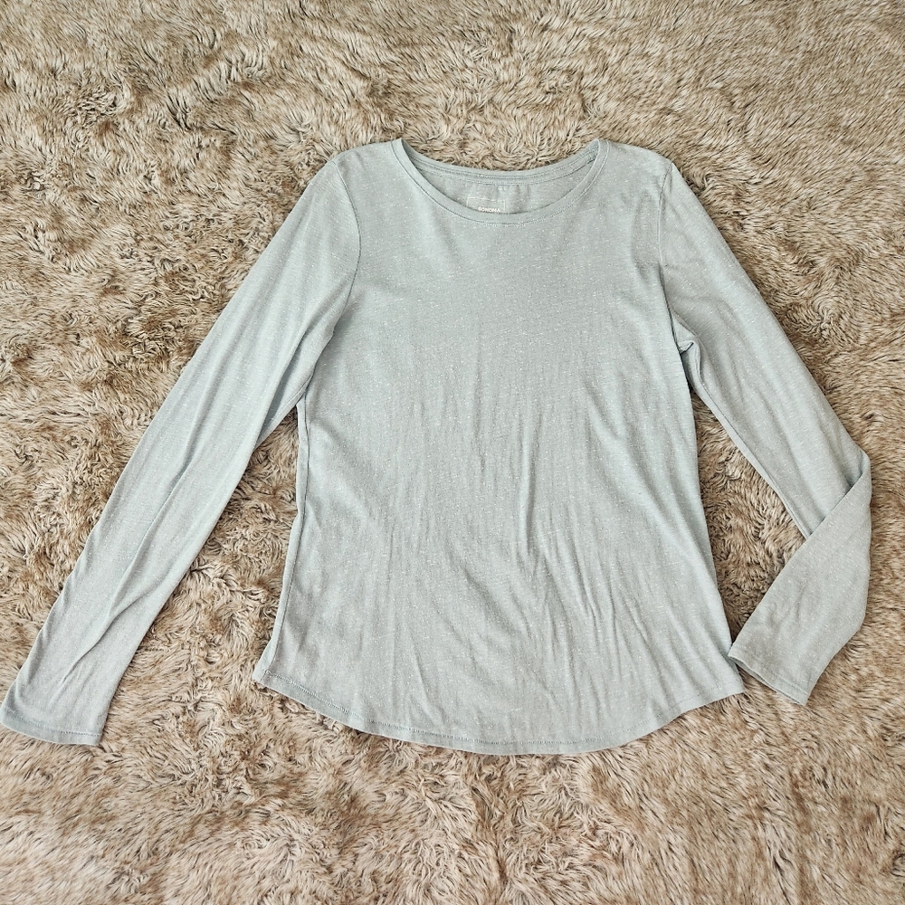 Sonoma Goods The Everyday Tee Crewneck Long Sleeve Blue T-Shirt‎ Women's Medium
